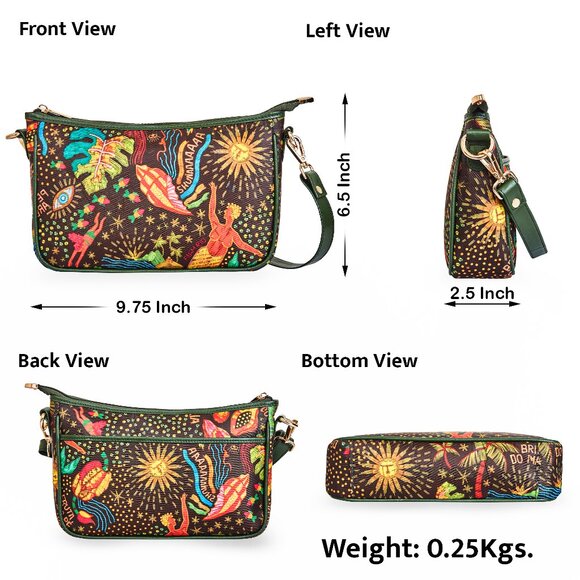 Printed Fabric Green East/West Hobo Crossbody Sling Bag Over the Shoulder Purse - Picture 7 of 8